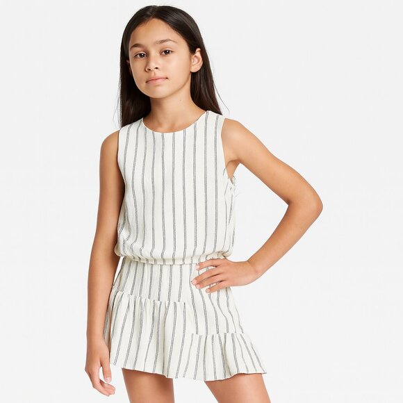 Zara Other - Zara 2 Piece Set Sleeveless Top And Skirt Black Embossed Stripes White Sz 10 New